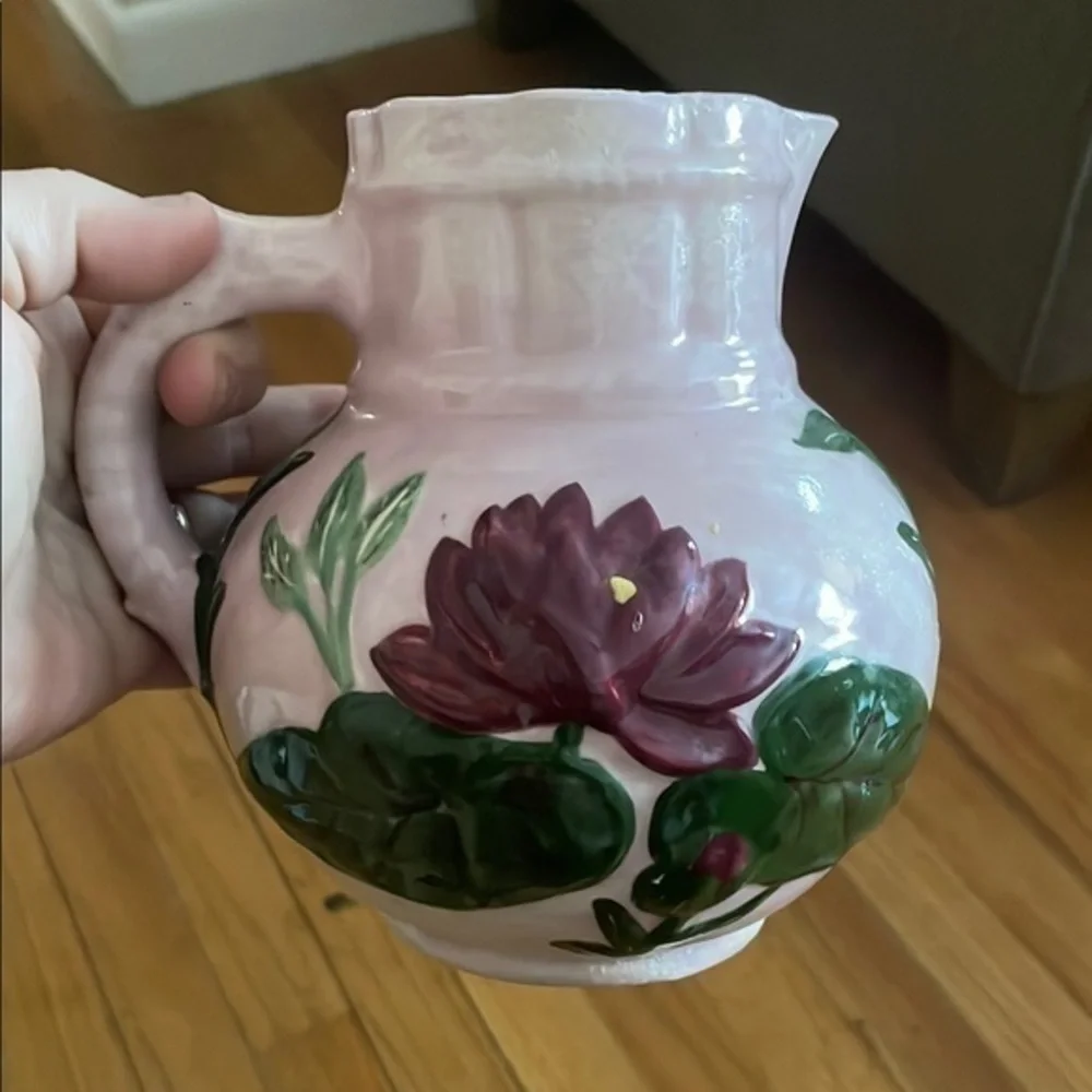 1950’s Hand Painted Floral Ceramic Pitcher, pink